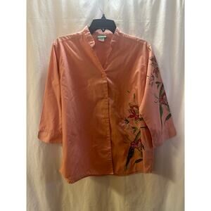 Sara Morgan Peach Hand-Painted Floral Button-Down – Size L